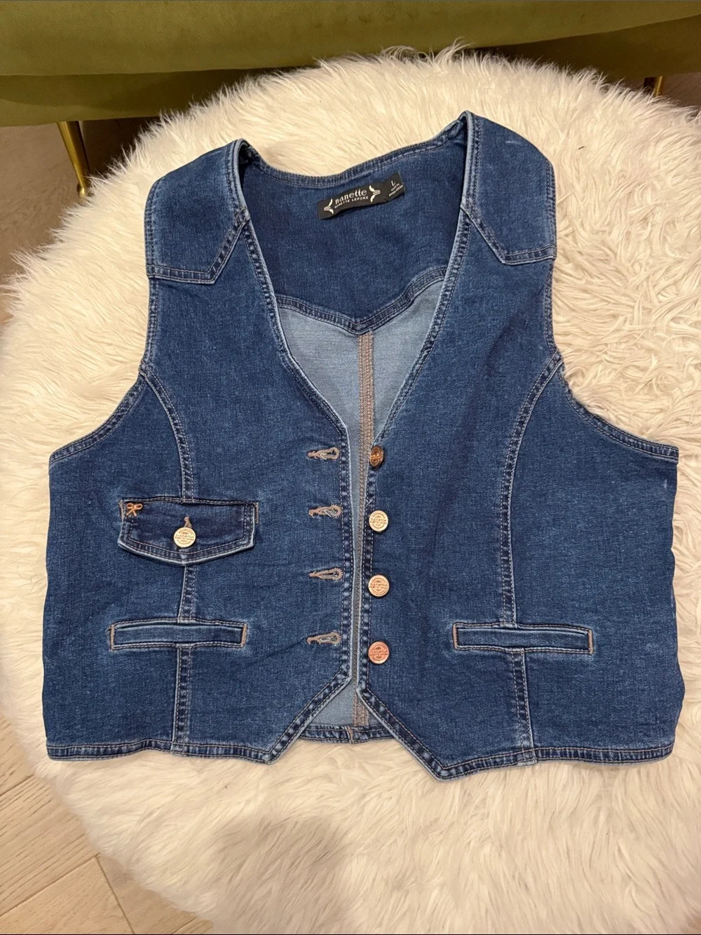 Nanette Lepore dark rinse denim vest sz L